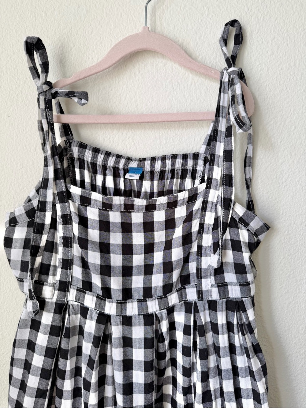 OLD NAVY Gingham Mini Dress Tie Strap Pockets Black White L - Picture 2 of 10